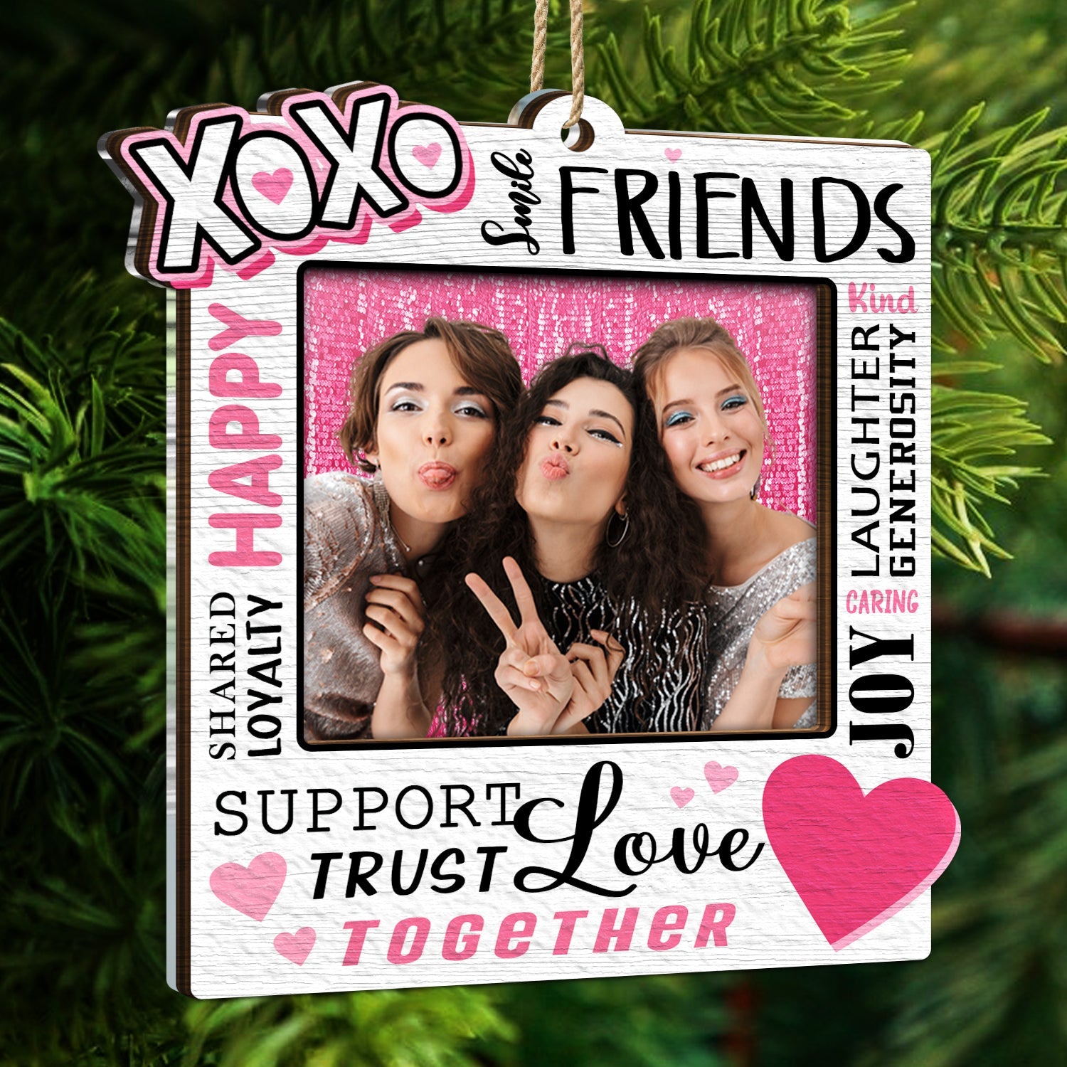 Custom Photo XOXO Friends - Christmas Gift For Besties - Personalized 2-Layered Mix Ornament ORNA1210