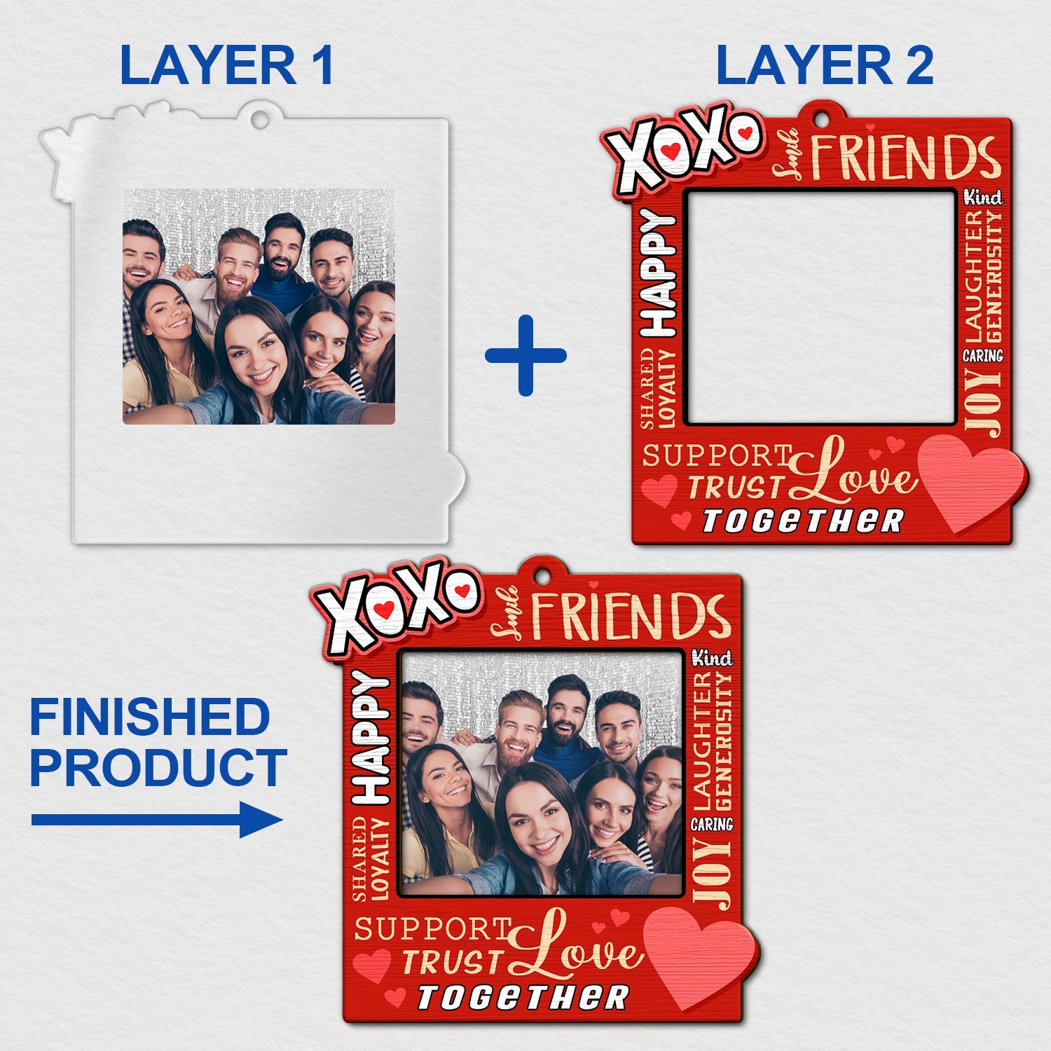 Custom Photo XOXO Friends - Christmas Gift For Besties - Personalized 2-Layered Mix Ornament ORNA1210