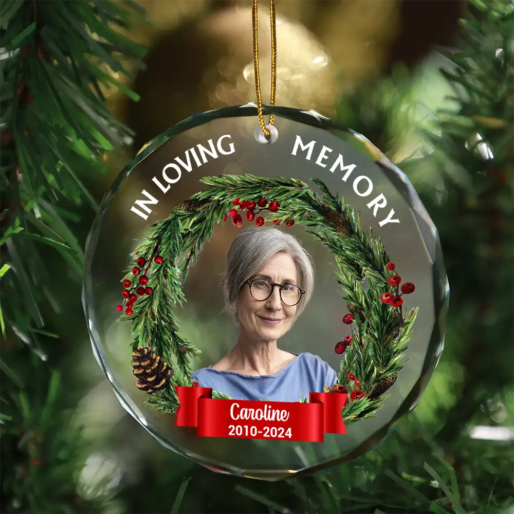 Custom Photo In Loving Memory - Personalized Circle Glass Ornament ORNA1210