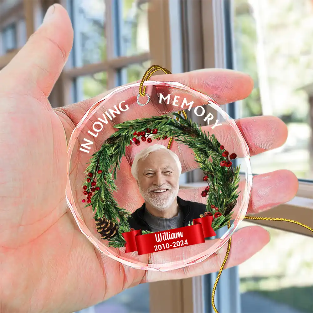 Custom Photo In Loving Memory - Personalized Circle Glass Ornament ORNA1210