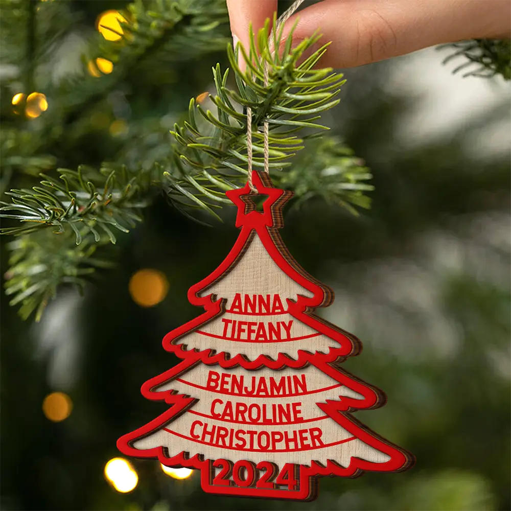 Family Christmas Tree - Personalized 2-Layered Wooden Ornament ORNA1210
