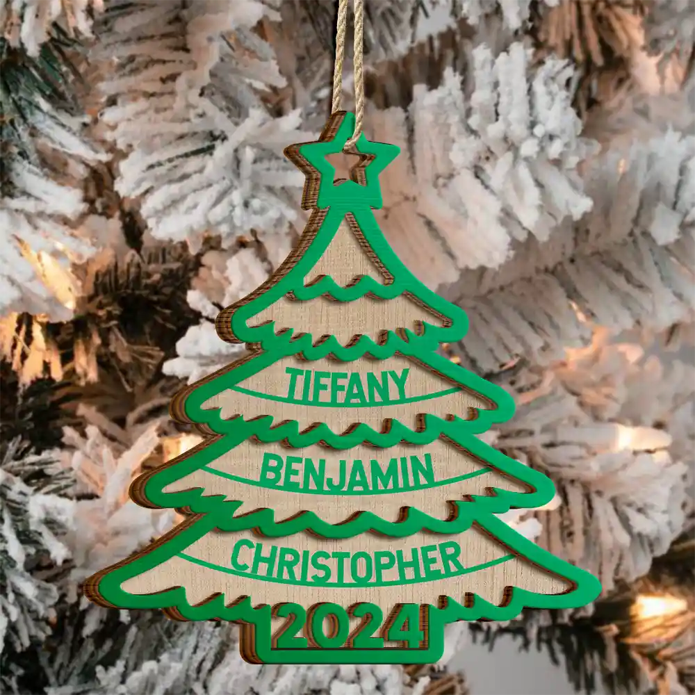 Family Christmas Tree - Personalized 2-Layered Wooden Ornament ORNA1210