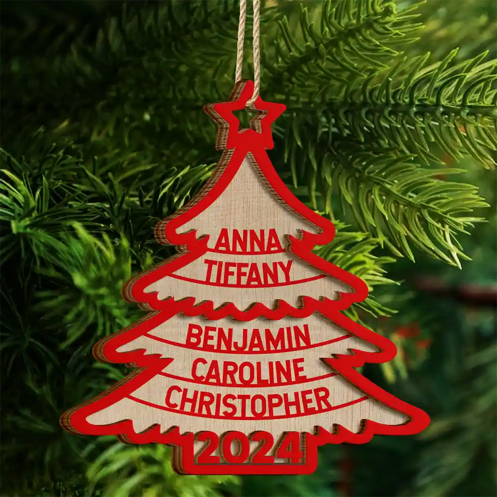 Family Christmas Tree - Personalized 2-Layered Wooden Ornament ORNA1210