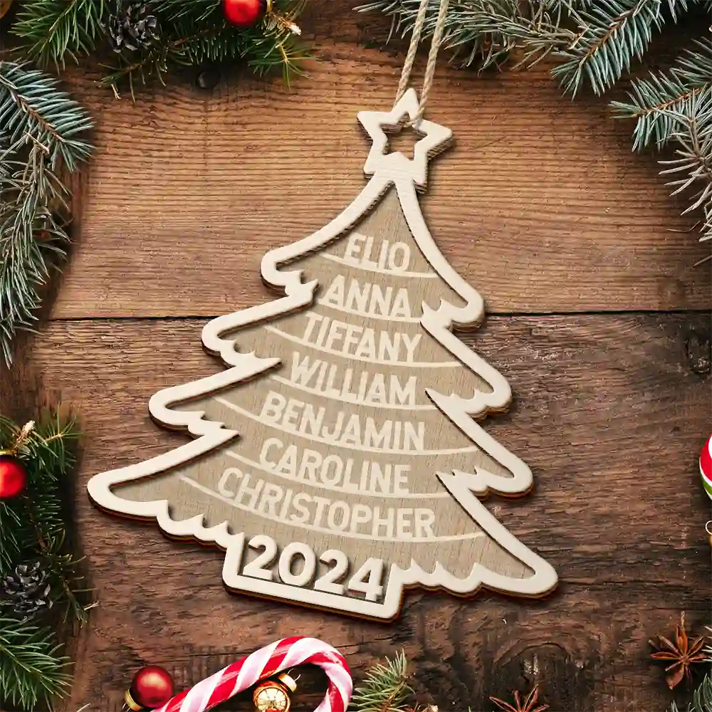 Family Christmas Tree - Personalized 2-Layered Wooden Ornament ORNA1210