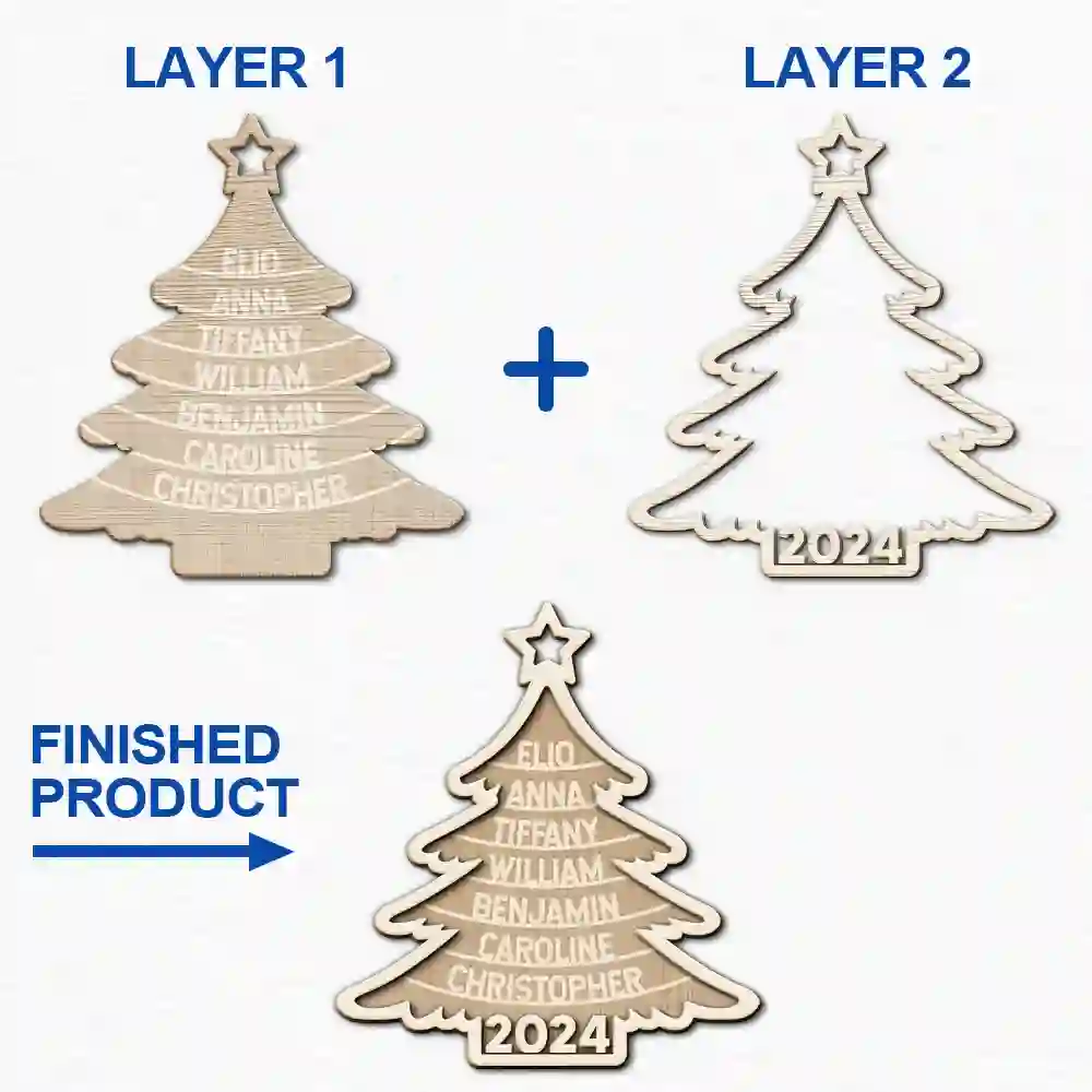 Family Christmas Tree - Personalized 2-Layered Wooden Ornament ORNA1210