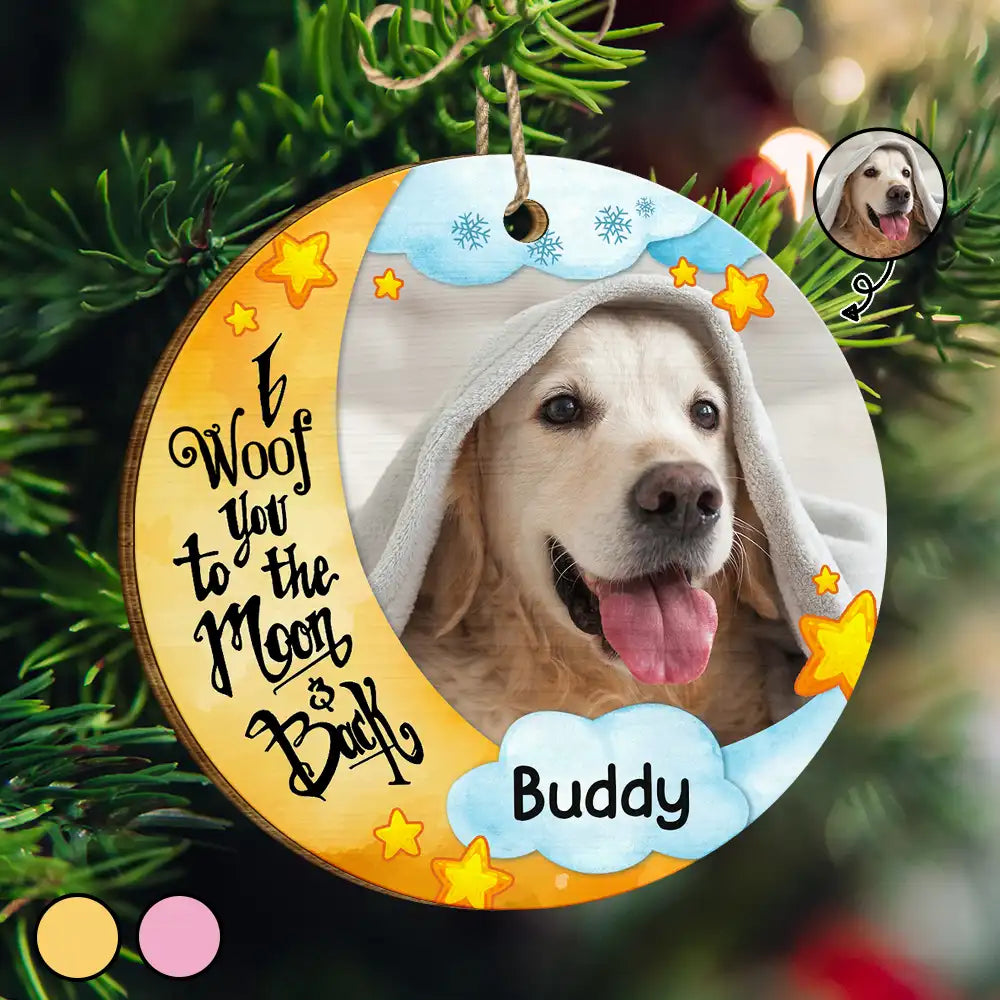 Custom Photo I Woof Meow You To The Moon - Personalized Custom Shaped Wooden Ornament ORNA1210