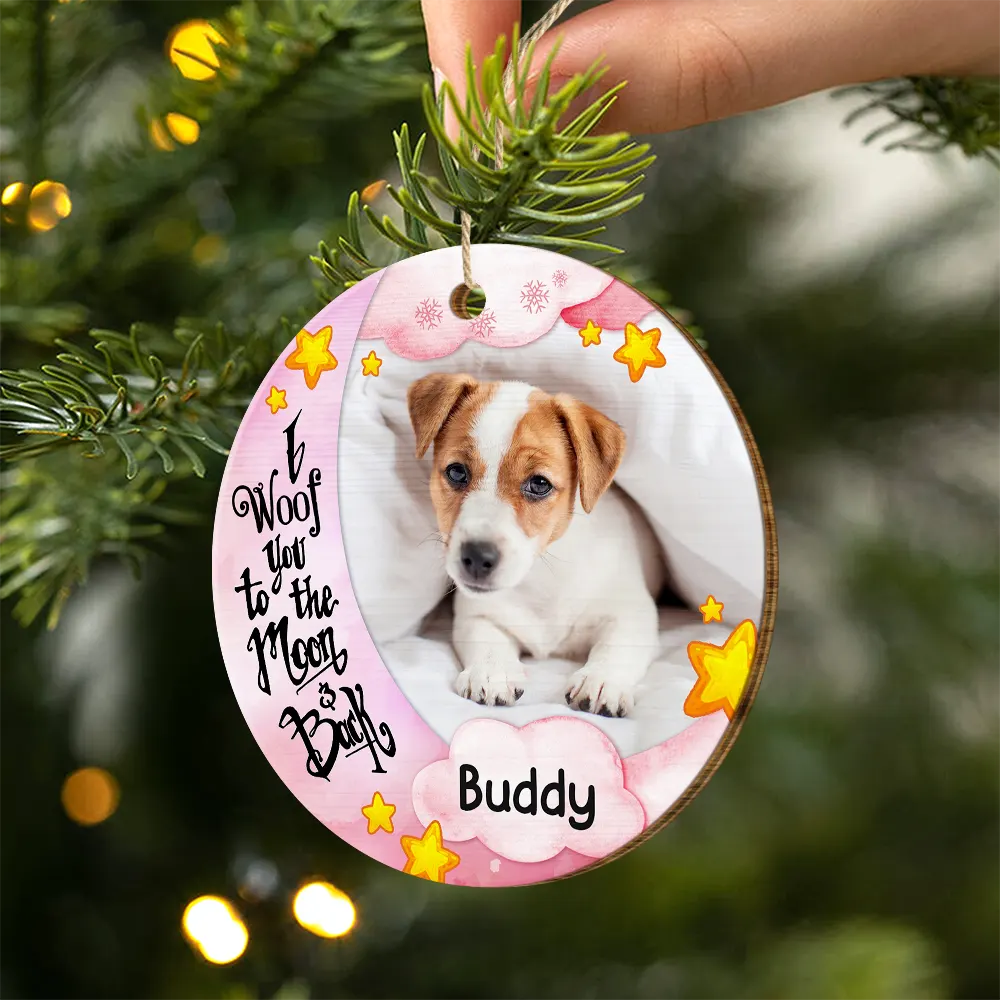 Custom Photo I Woof Meow You To The Moon - Personalized Custom Shaped Wooden Ornament ORNA1210