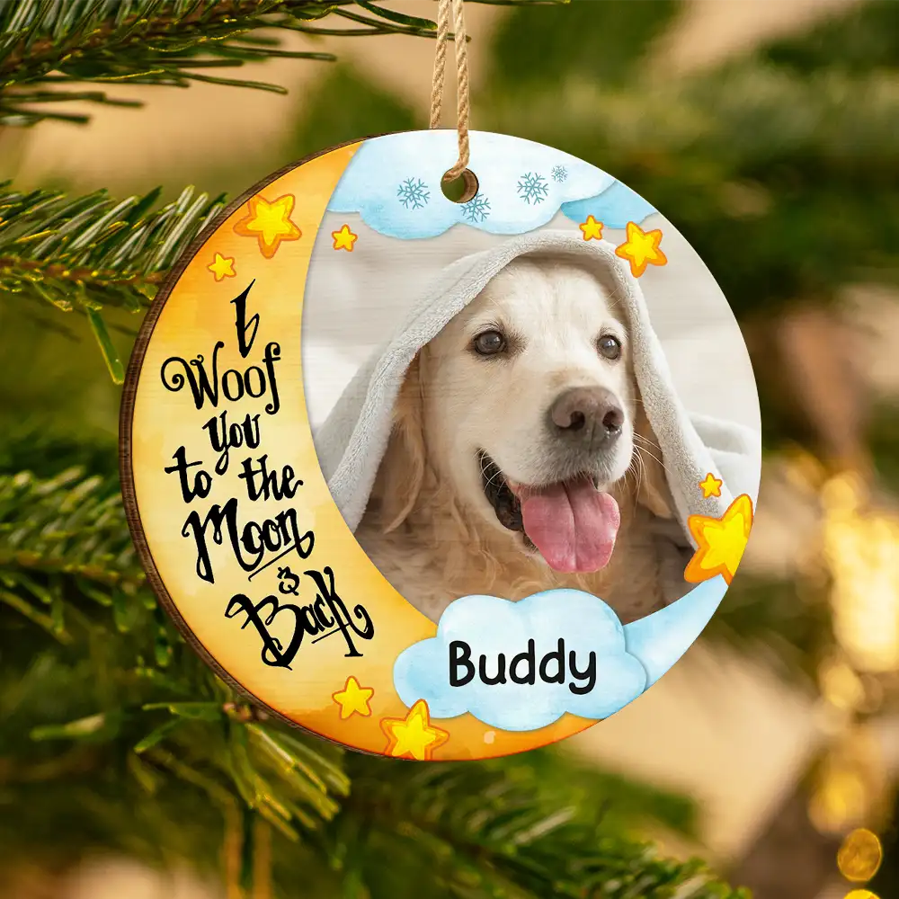 Custom Photo I Woof Meow You To The Moon - Personalized Custom Shaped Wooden Ornament ORNA1210