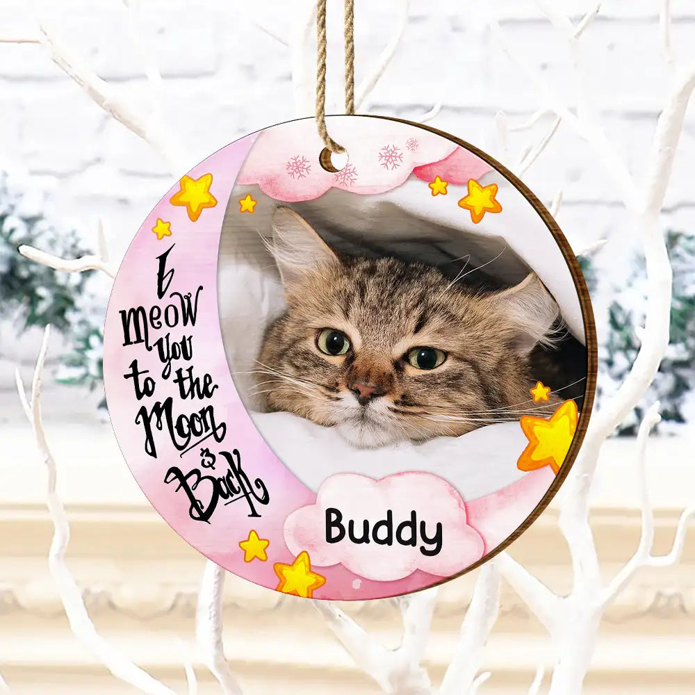Custom Photo I Woof Meow You To The Moon - Personalized Custom Shaped Wooden Ornament ORNA1210