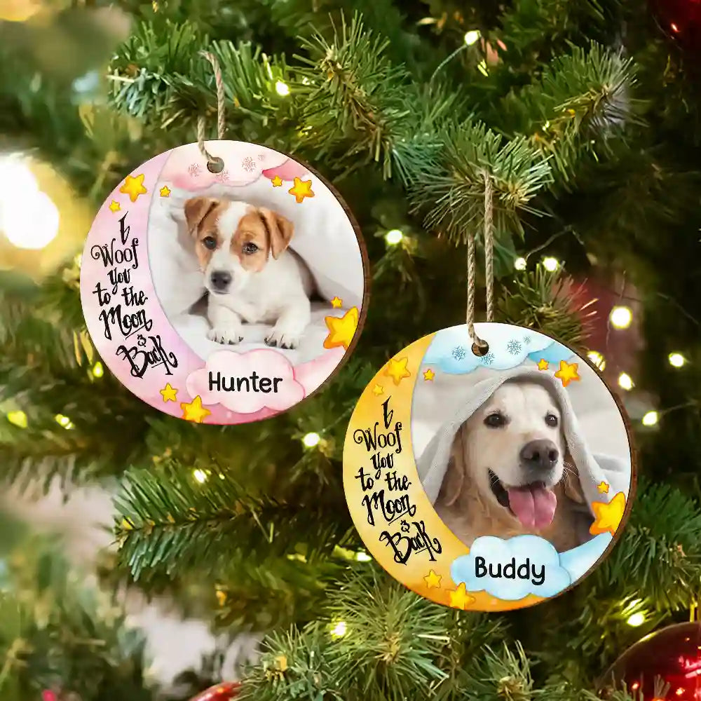 Custom Photo I Woof Meow You To The Moon - Personalized Custom Shaped Wooden Ornament ORNA1210