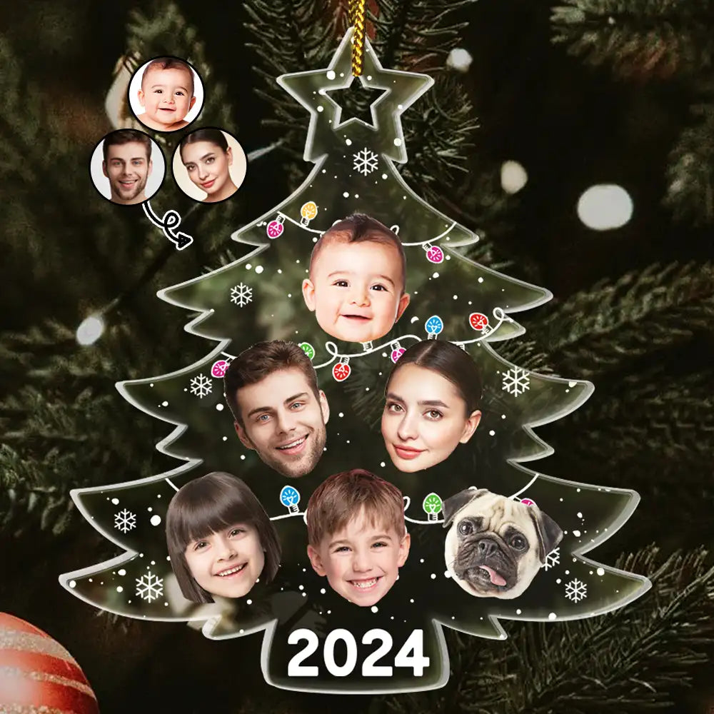 Custom Photo Christmas Tree Family - Personalized Custom Shaped Acrylic Ornament ORNA1210