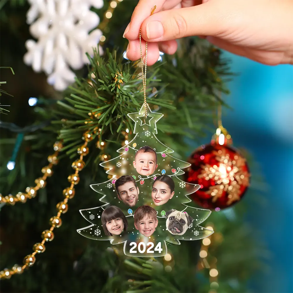 Custom Photo Christmas Tree Family - Personalized Custom Shaped Acrylic Ornament ORNA1210