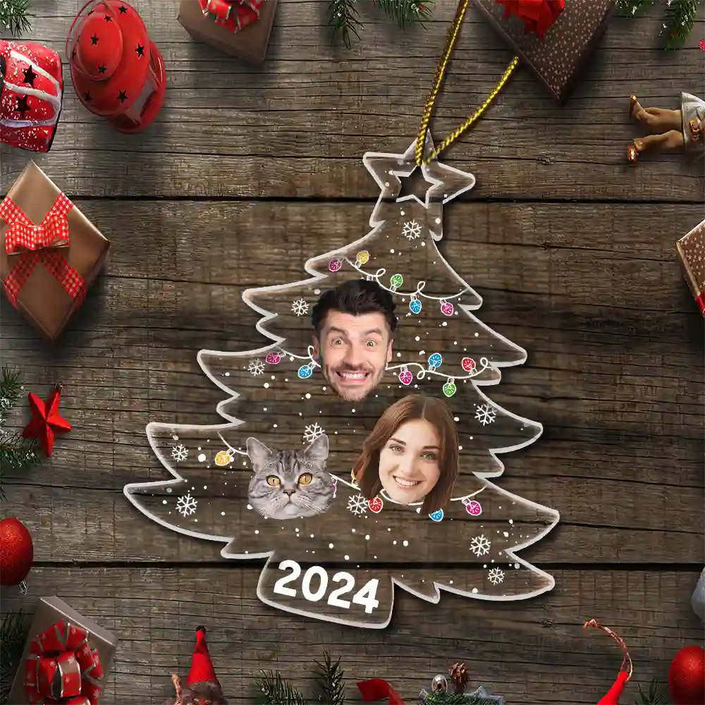Custom Photo Christmas Tree Family - Personalized Custom Shaped Acrylic Ornament ORNA1210