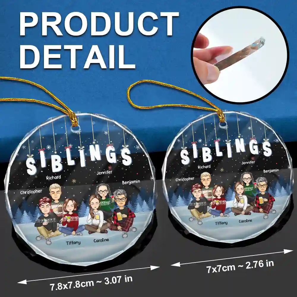 Friends Besties Sisters Sitting Together Cartoon - Personalized Circle Glass Ornament ORNA1210