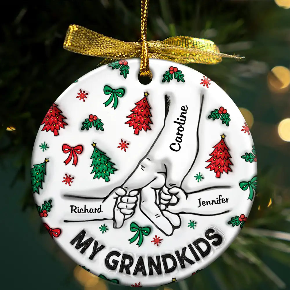 Christmas My Grandkids Our Grandkids - 3D Inflated Effect Printed Ornament, Personalized Circle Ceramic Ornament ORNA1210