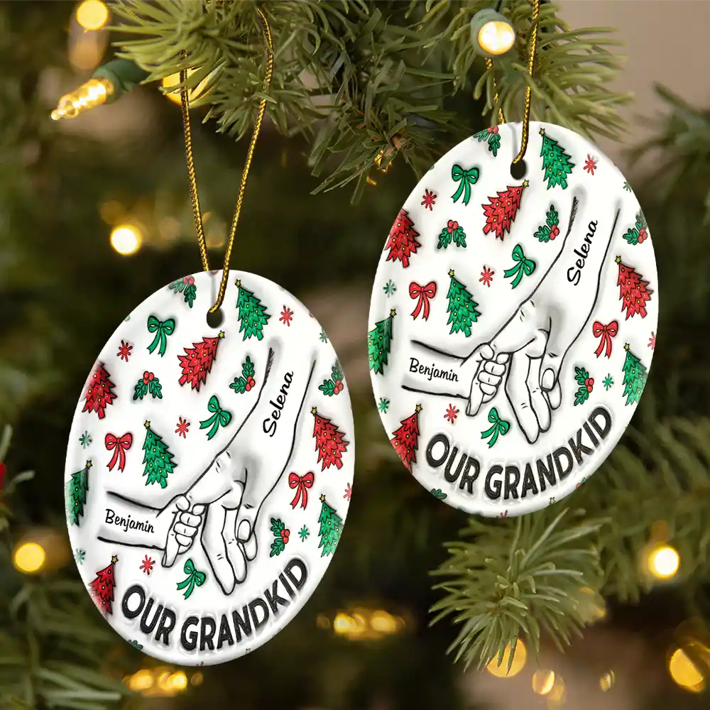 Christmas My Grandkids Our Grandkids - 3D Inflated Effect Printed Ornament, Personalized Circle Ceramic Ornament ORNA1210