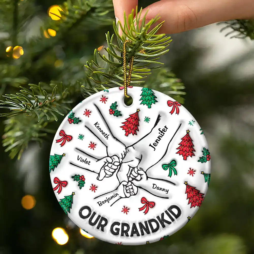 Christmas My Grandkids Our Grandkids - 3D Inflated Effect Printed Ornament, Personalized Circle Ceramic Ornament ORNA1210