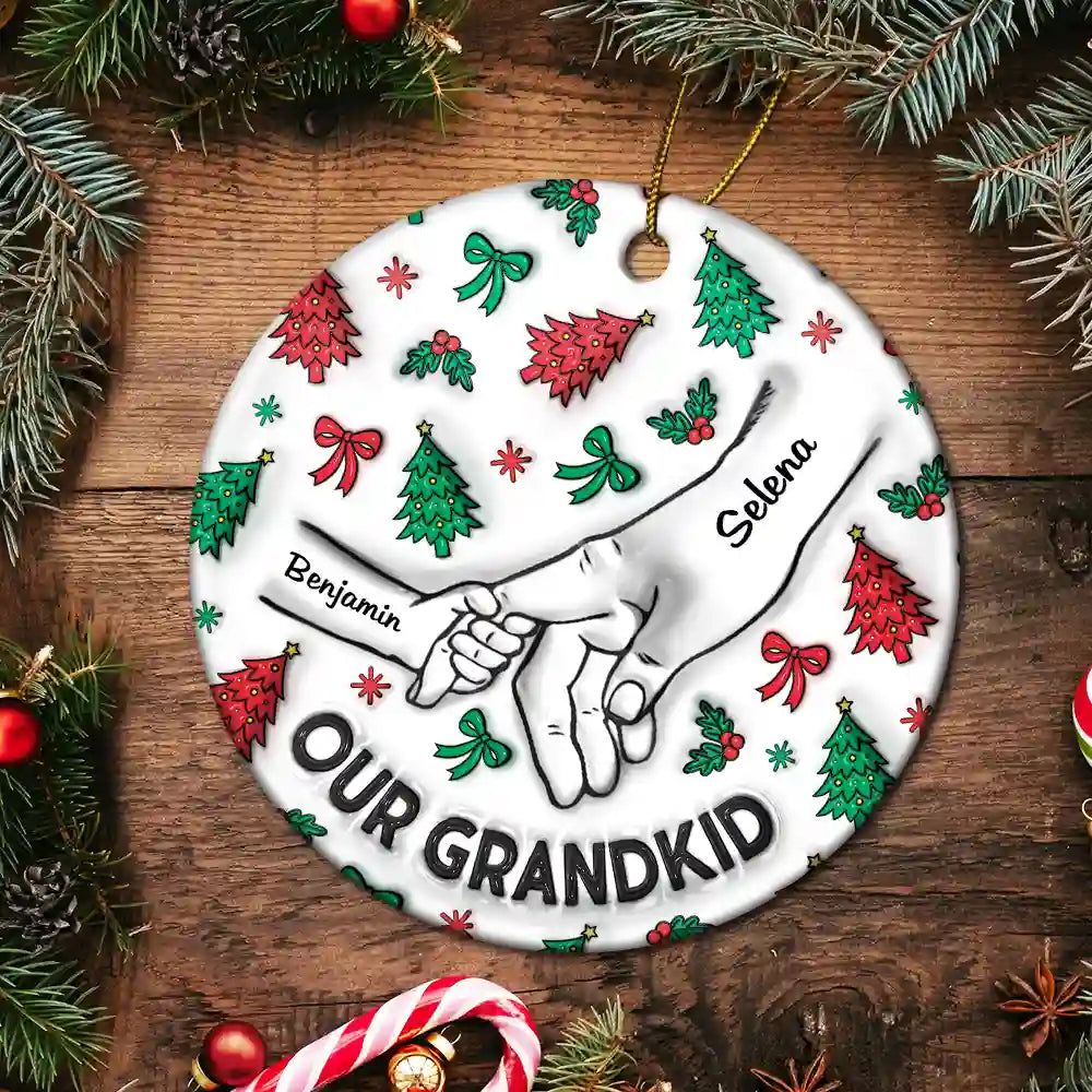 Christmas My Grandkids Our Grandkids - 3D Inflated Effect Printed Ornament, Personalized Circle Ceramic Ornament ORNA1210