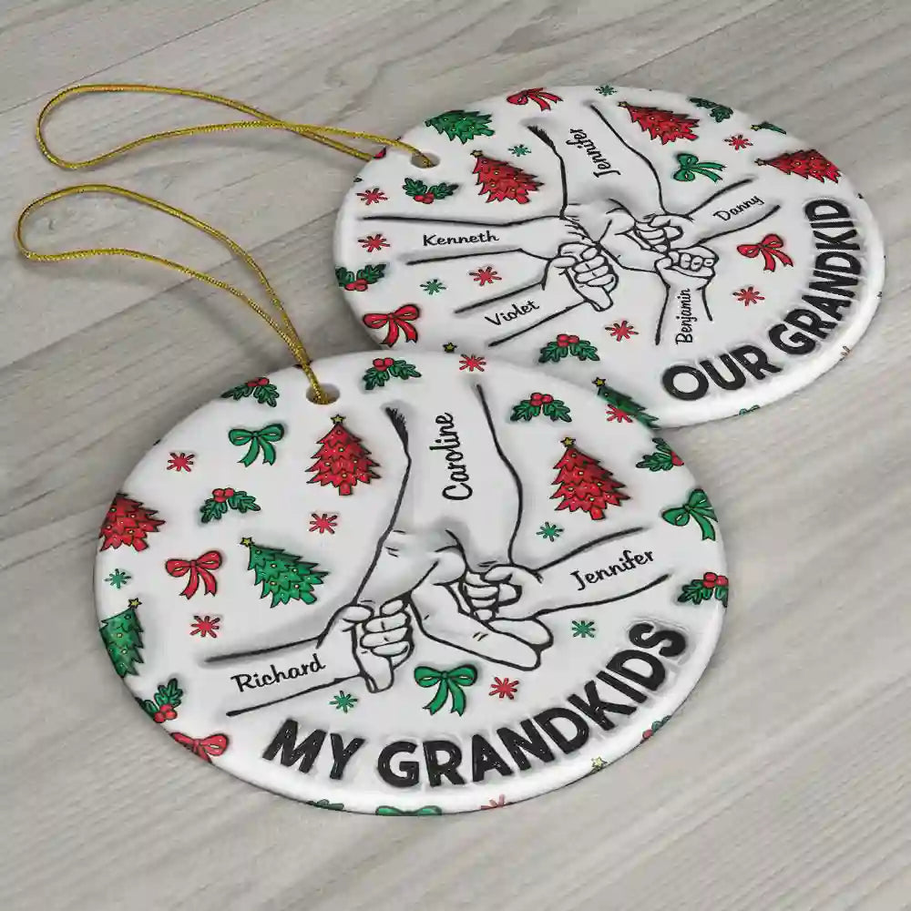 Christmas My Grandkids Our Grandkids - 3D Inflated Effect Printed Ornament, Personalized Circle Ceramic Ornament ORNA1210