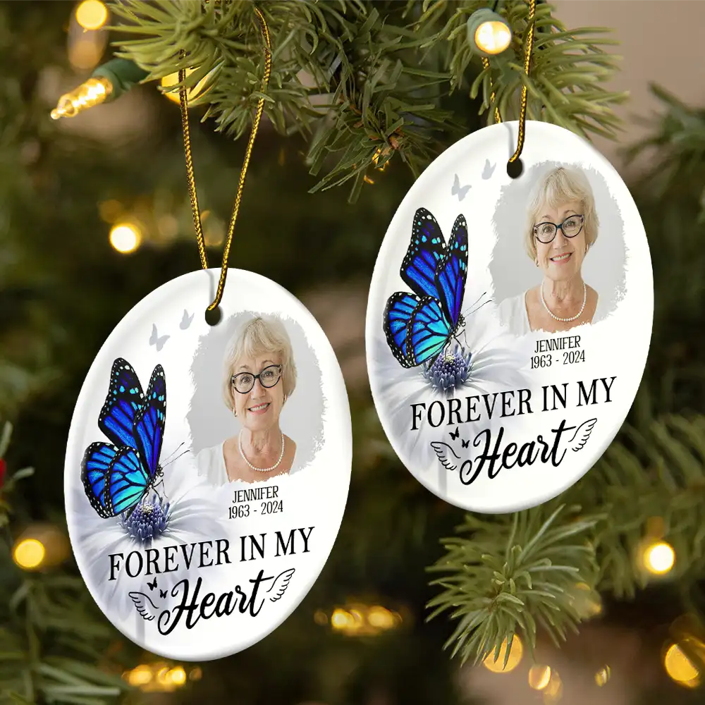 Custom Photo Butterfly I'm Always With You - Personalized Circle Ceramic Ornament ORNA1210