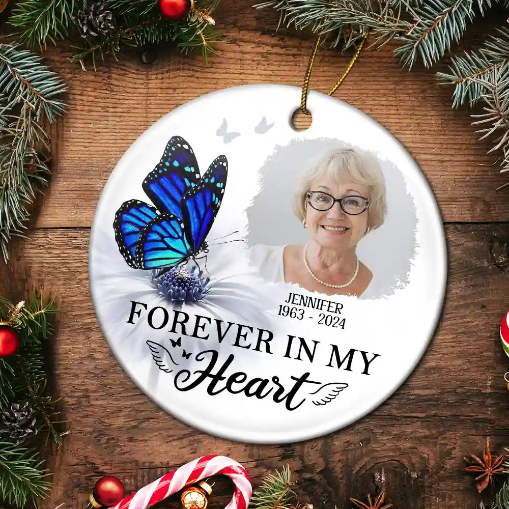 Custom Photo Butterfly I'm Always With You - Personalized Circle Ceramic Ornament ORNA1210