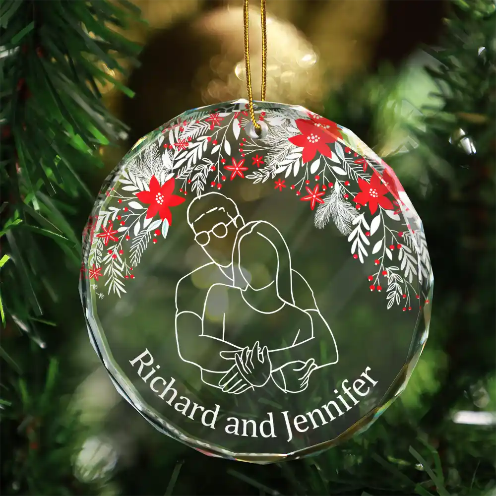 Custom Photo Christmas Portrait One Line - Personalized Circle Glass Ornament ORNA1210