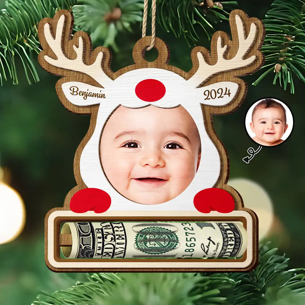 Custom Photo Christmas Reindeer - Personalized 2-Layered Wooden Ornament, Money Holder Ornament ORNA1210