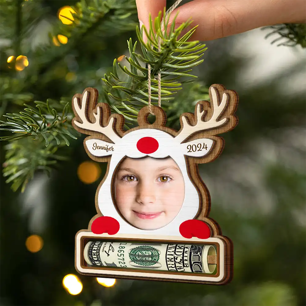 Custom Photo Christmas Reindeer - Personalized 2-Layered Wooden Ornament, Money Holder Ornament ORNA1210