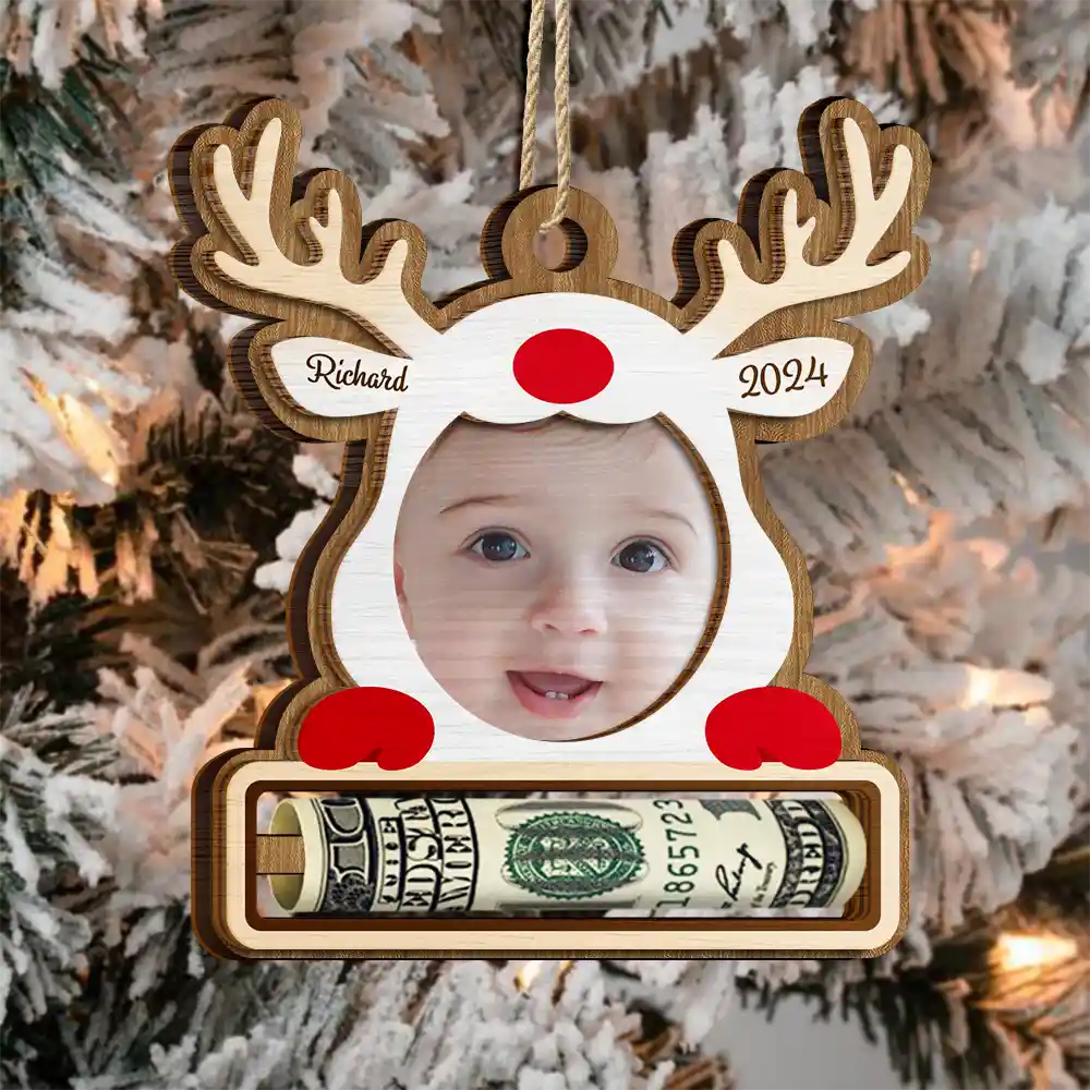 Custom Photo Christmas Reindeer - Personalized 2-Layered Wooden Ornament, Money Holder Ornament ORNA1210