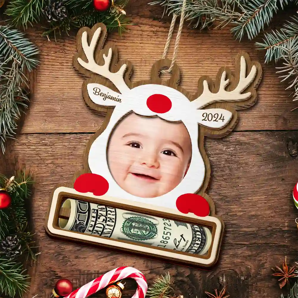 Custom Photo Christmas Reindeer - Personalized 2-Layered Wooden Ornament, Money Holder Ornament ORNA1210