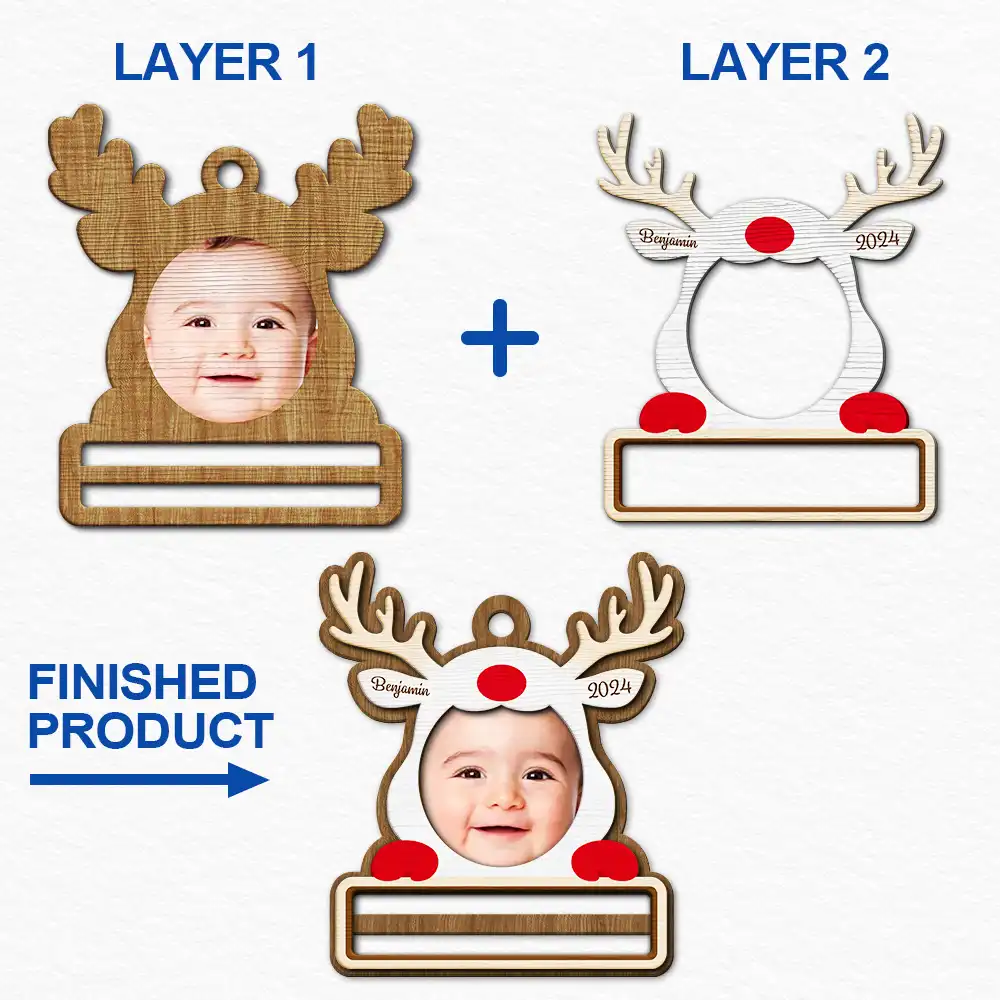 Custom Photo Christmas Reindeer - Personalized 2-Layered Wooden Ornament, Money Holder Ornament ORNA1210