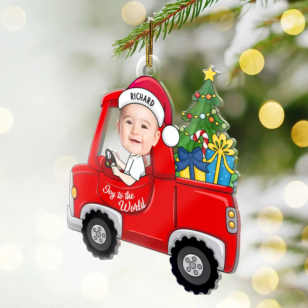Custom Photo Christmas Red Truck Baby - Personalized Cutout Acrylic Ornament ORNA1210