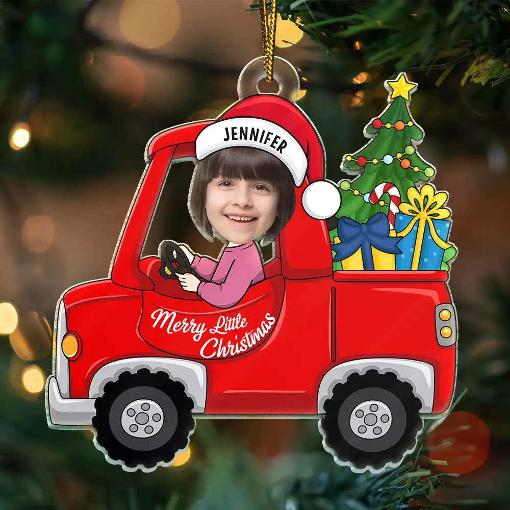 Custom Photo Christmas Red Truck Baby - Personalized Cutout Acrylic Ornament ORNA1210