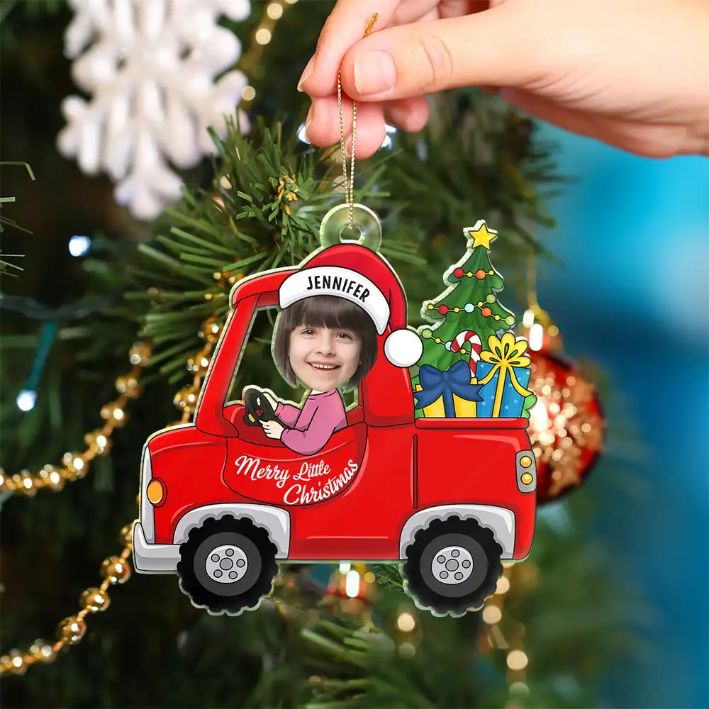 Custom Photo Christmas Red Truck Baby - Personalized Cutout Acrylic Ornament ORNA1210