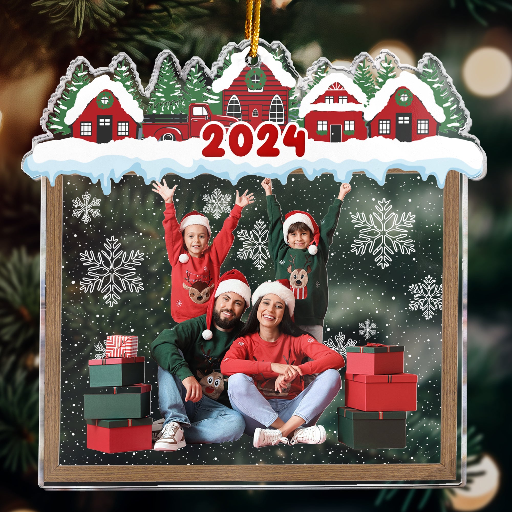 Family Beautiful Christmas Town Village View - Personalized Family Photo Ornament ORN0810