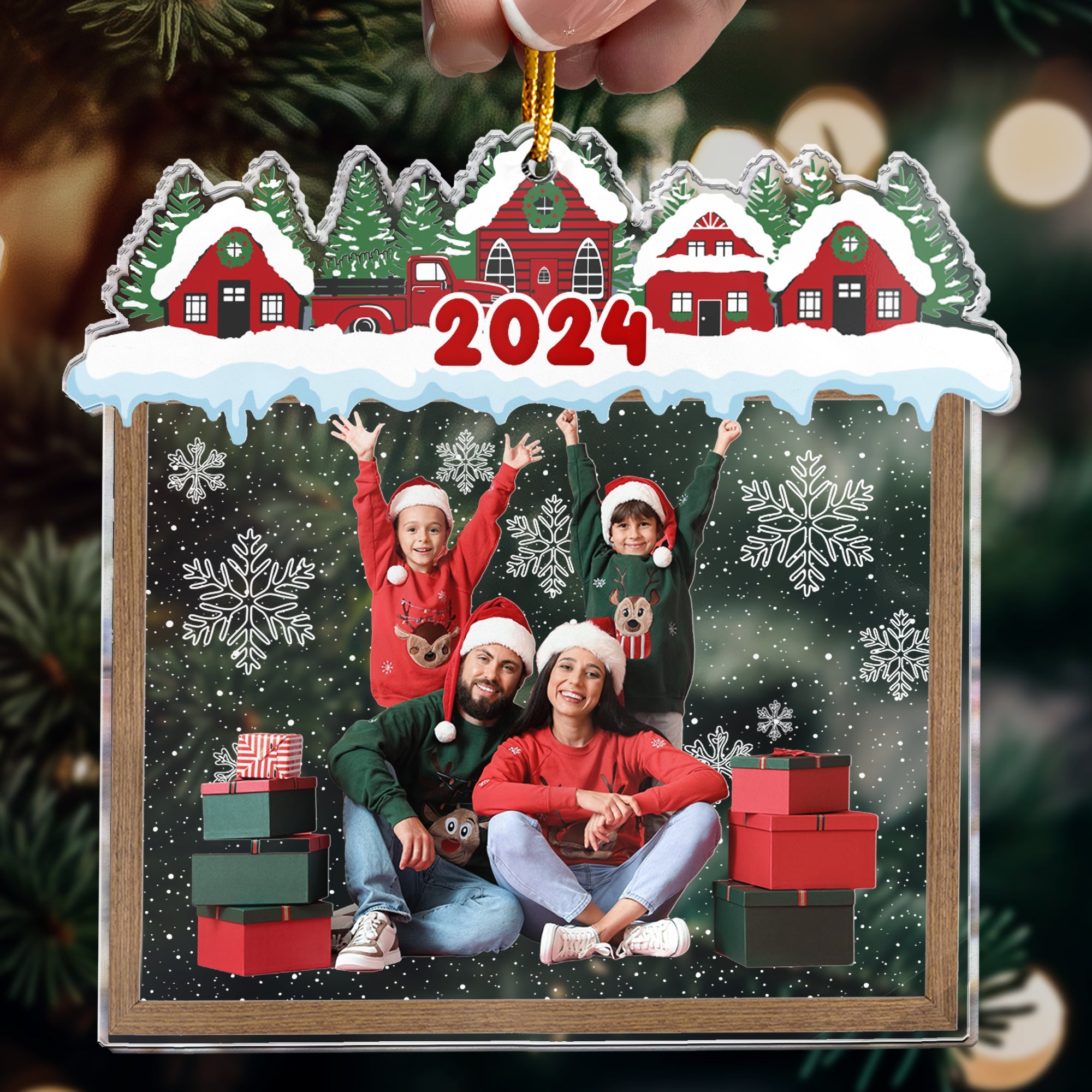 Family Beautiful Christmas Town Village View - Personalized Family Photo Ornament ORN0810