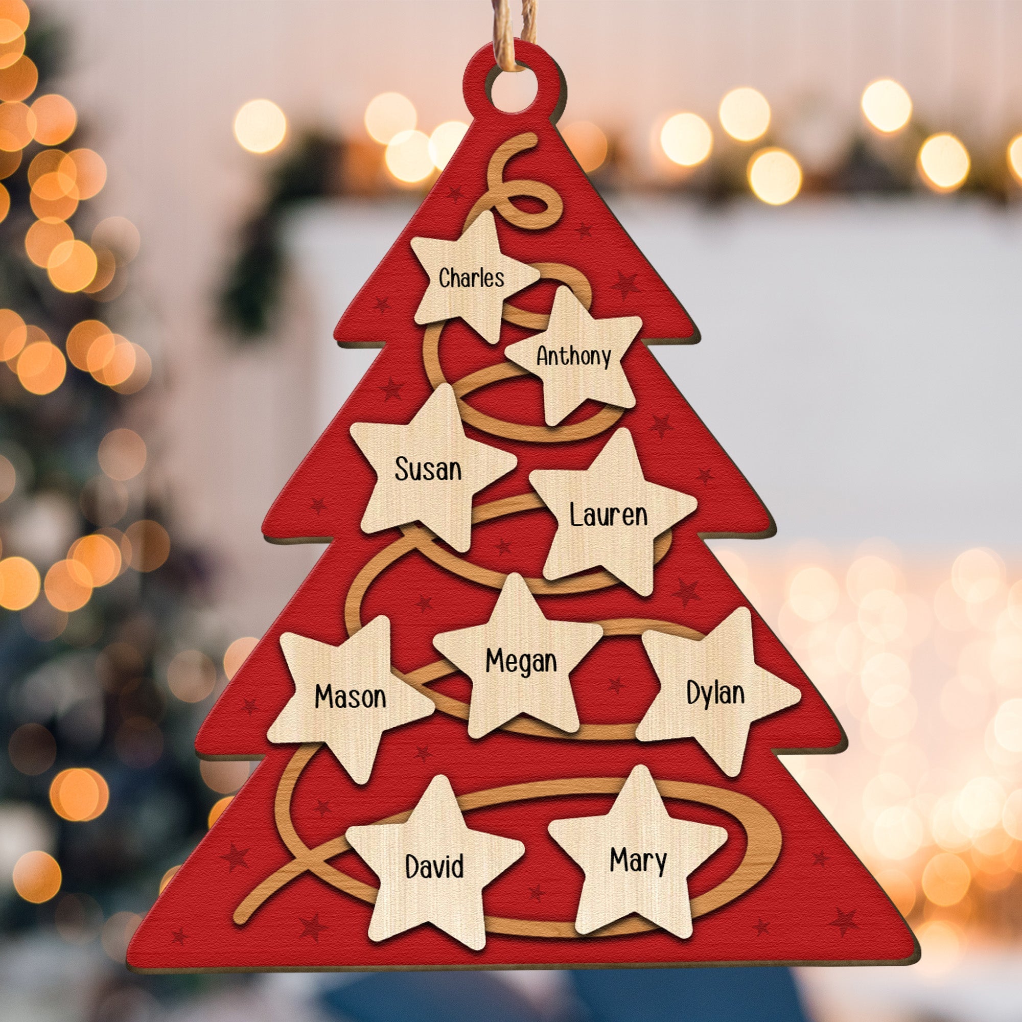 Family Christmas Tree With Star Ornament - Personalized Wooden Photo Ornament ORN0810