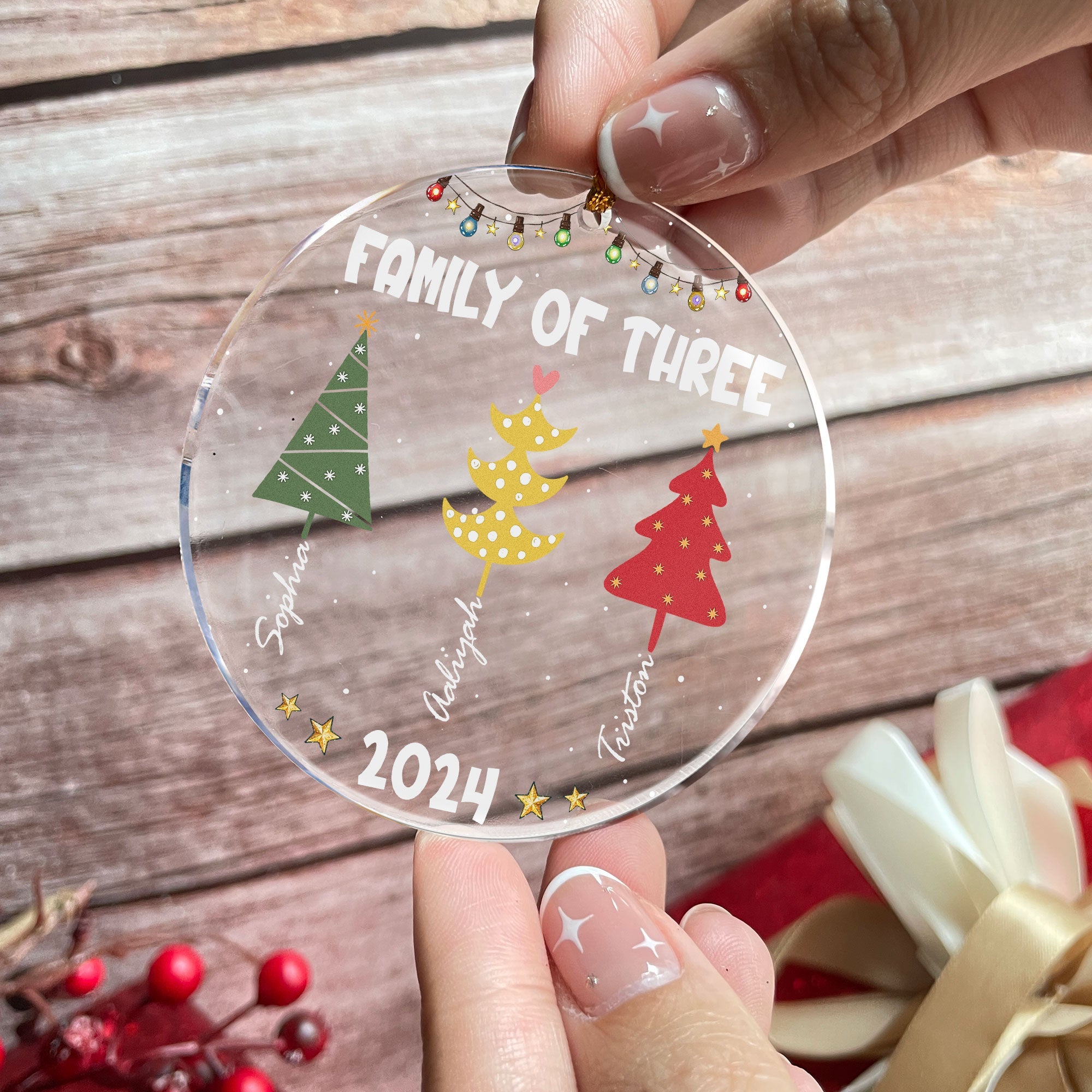 Family Colorful Christmas Trees - Personalized Acrylic Ornament ORN0810