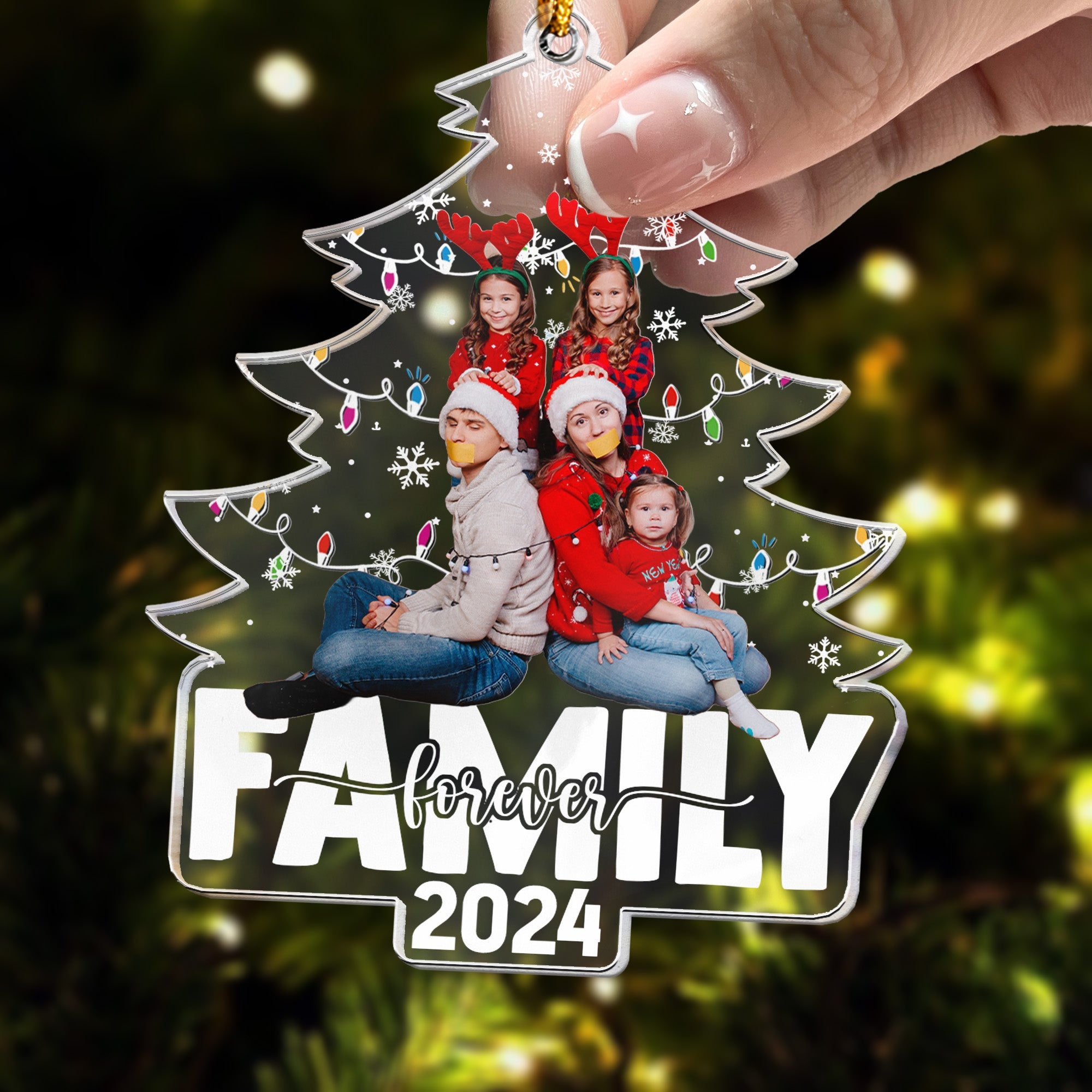 Family Forever Christmas Tree - Personalized Acrylic Photo Ornament ORN0810