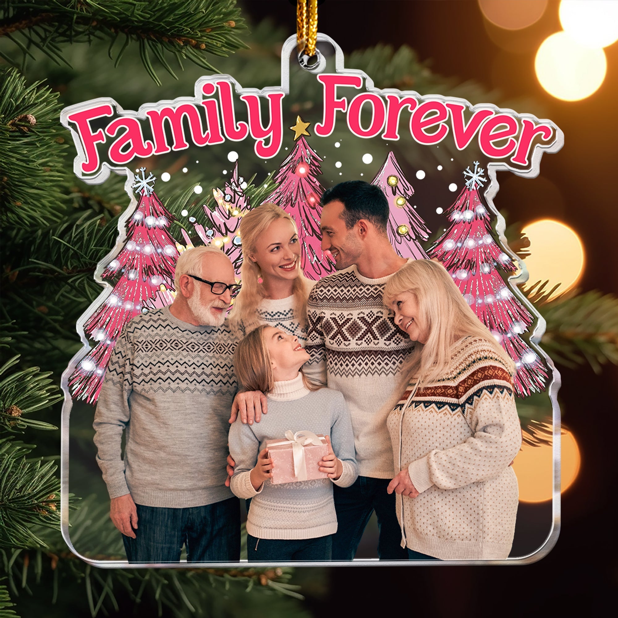 Family Forever Pink Version - Personalized Acrylic Photo Ornament ORNA1210