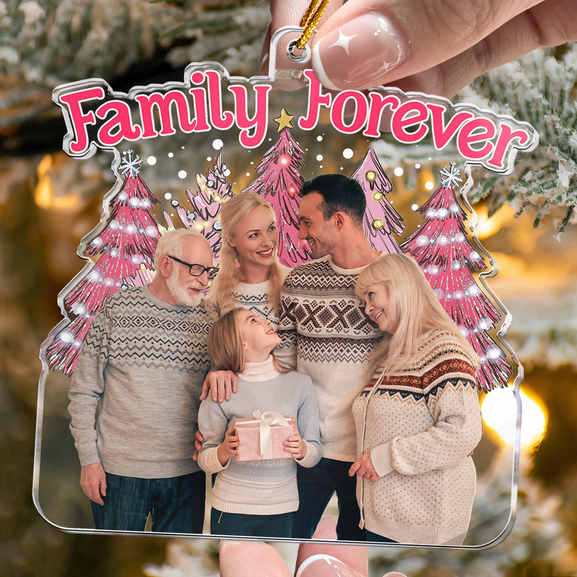 Family Forever Pink Version - Personalized Acrylic Photo Ornament ORN0810