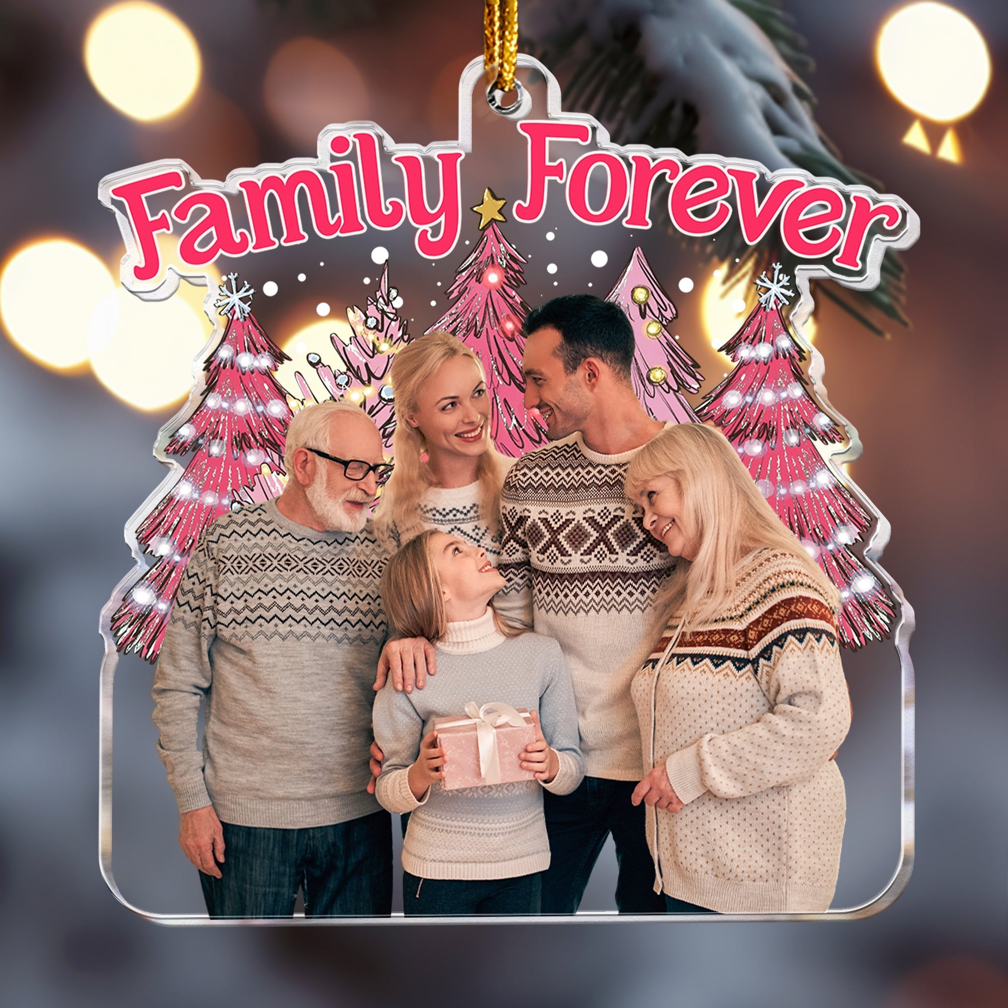 Family Forever Pink Version - Personalized Acrylic Photo Ornament ORN0810