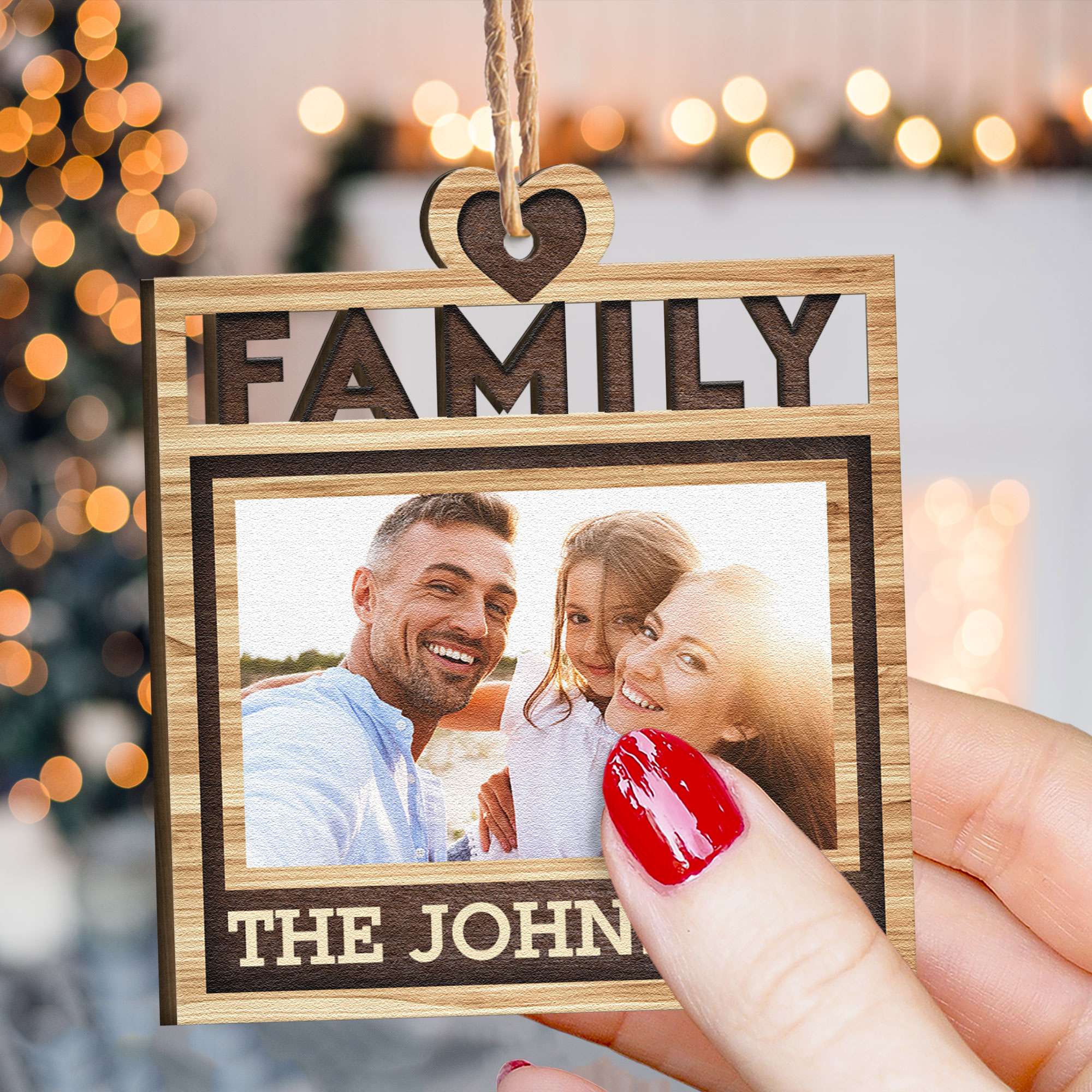 Family Is The Greatest Gift - Personalized Wooden Photo Ornament - Christmas, Birthday, Loving Gift For Family Member, Dad, Mom, Sisters, Brothers ORN0810