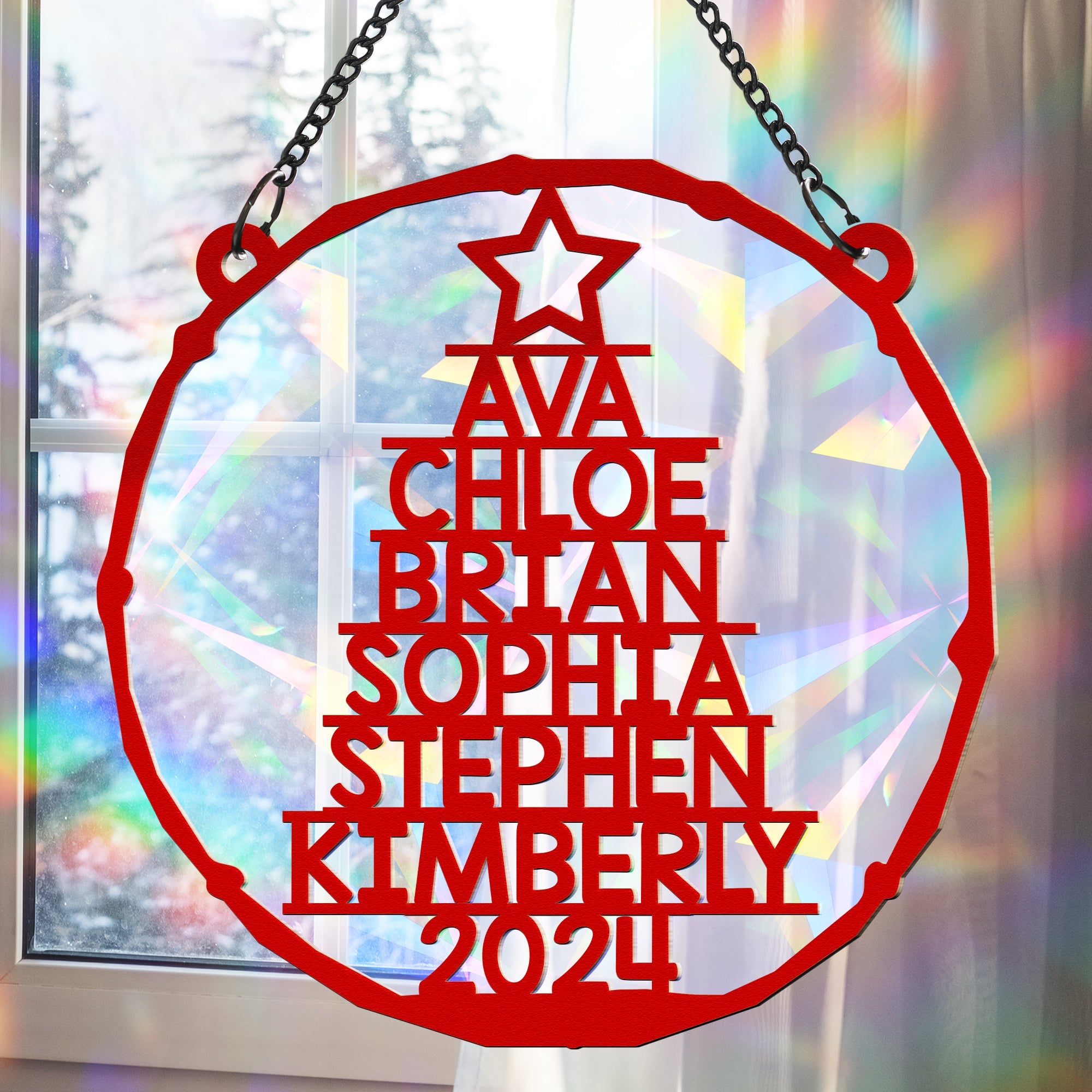 Family Member Names Christmas Tree - Personalized Rainbow Suncatcher ORN0810