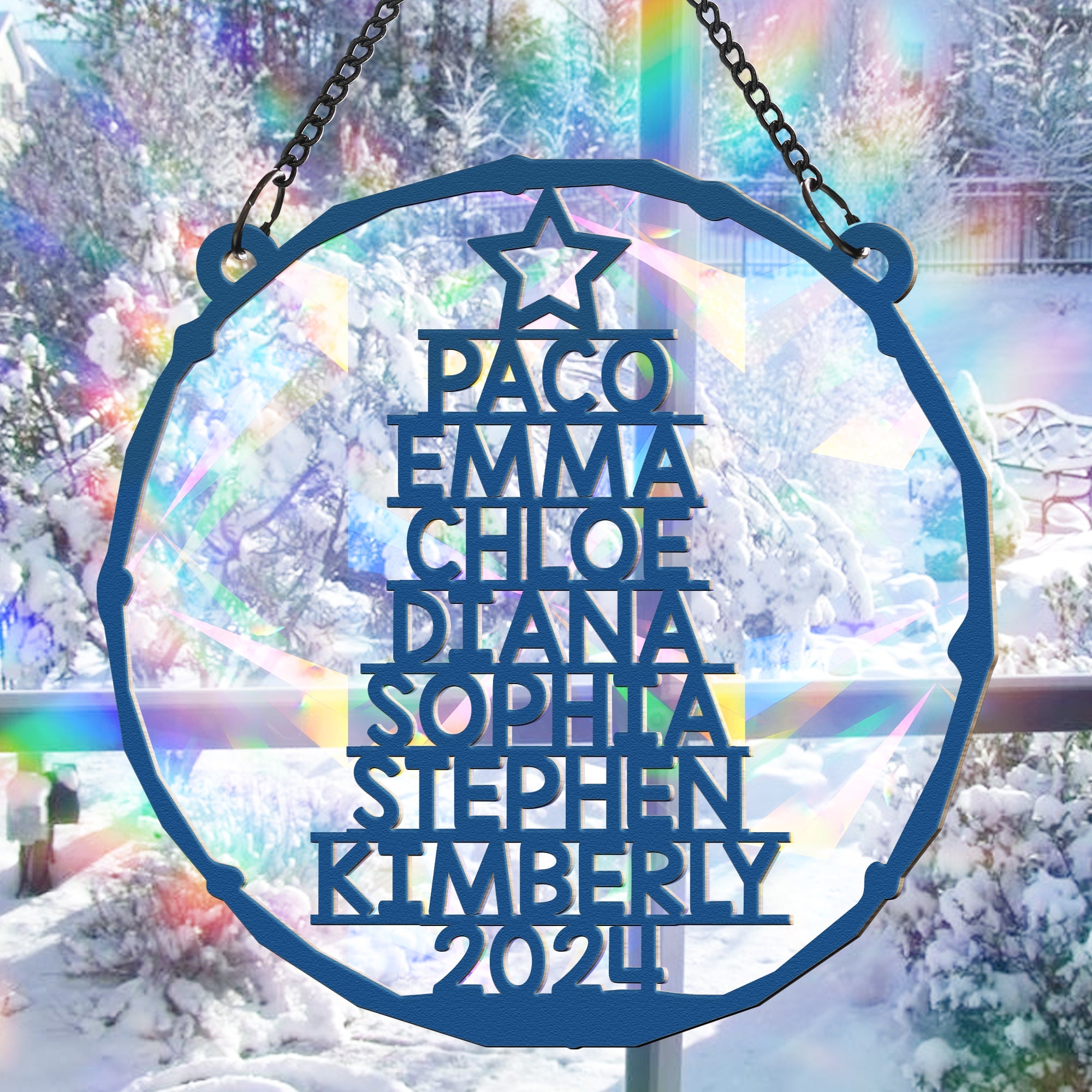 Family Member Names Christmas Tree - Personalized Rainbow Suncatcher ORN0810