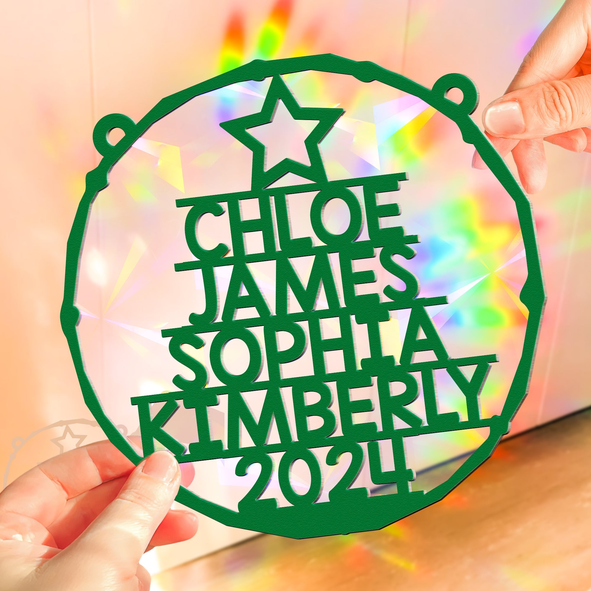 Family Member Names Christmas Tree - Personalized Rainbow Suncatcher ORNA1210