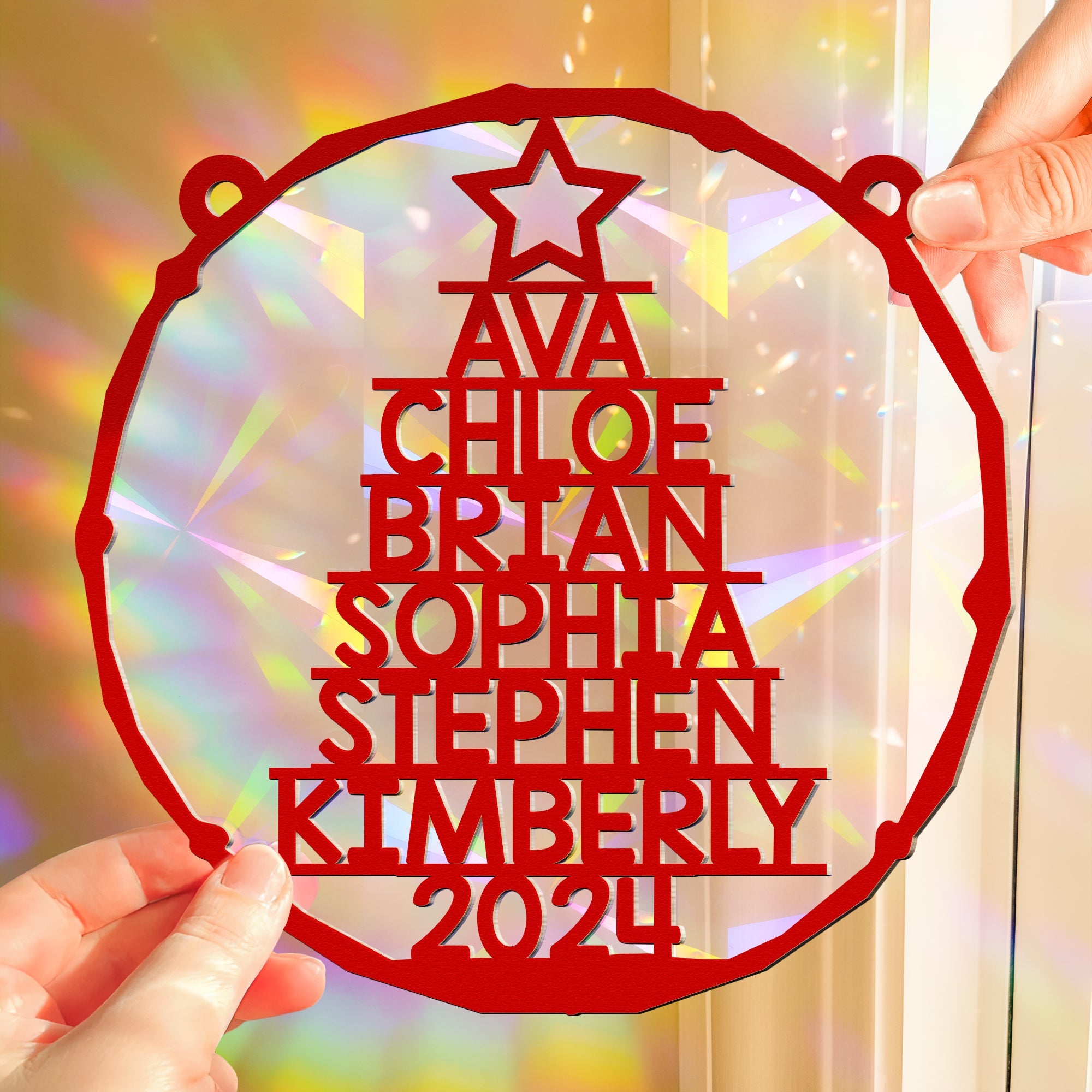 Family Member Names Christmas Tree - Personalized Rainbow Suncatcher ORNA1210