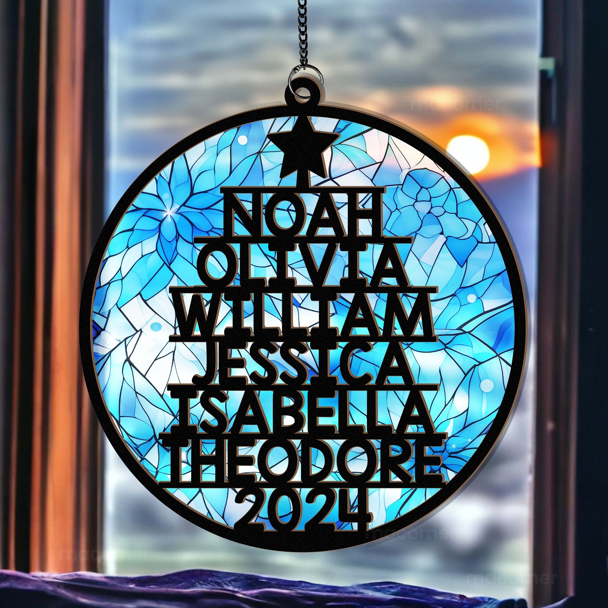 Family Member Names Christmas Tree - Personalized Window Hanging Suncatcher Ornament ORN0810