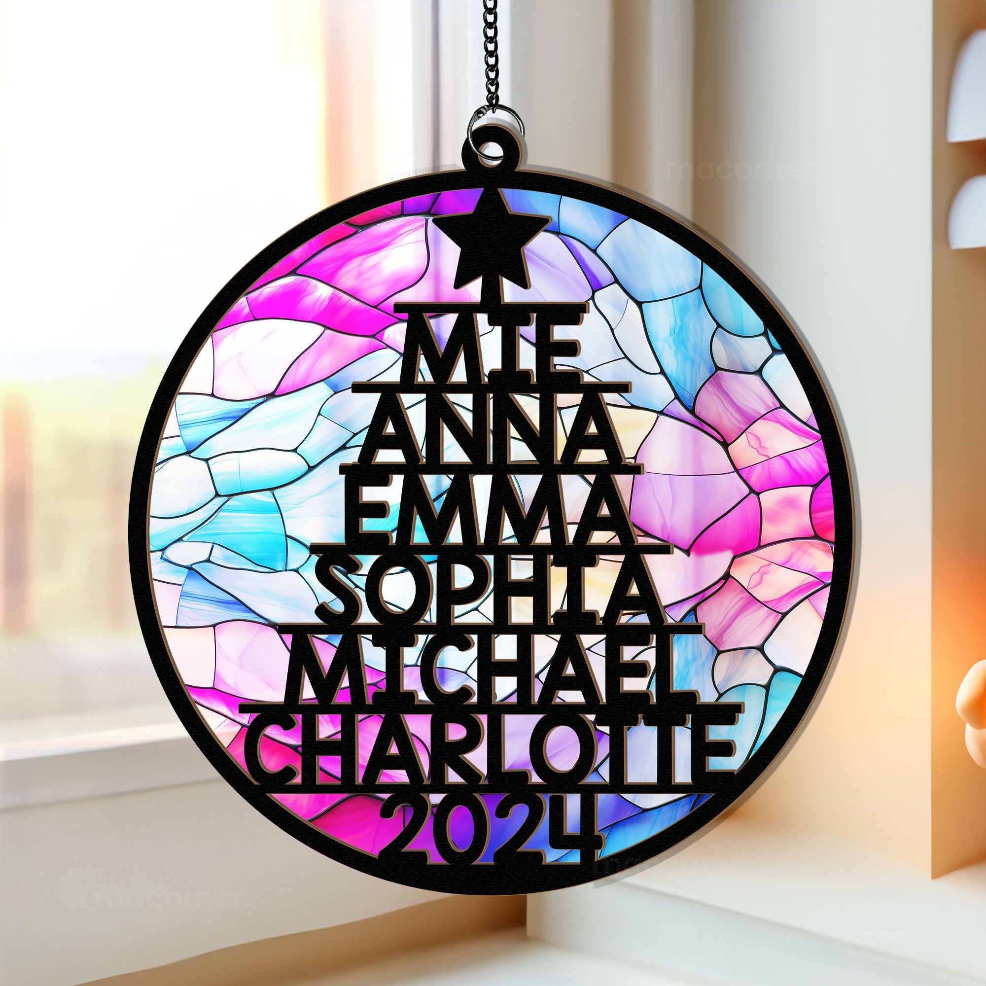 Family Member Names Christmas Tree - Personalized Window Hanging Suncatcher Ornament ORN0810