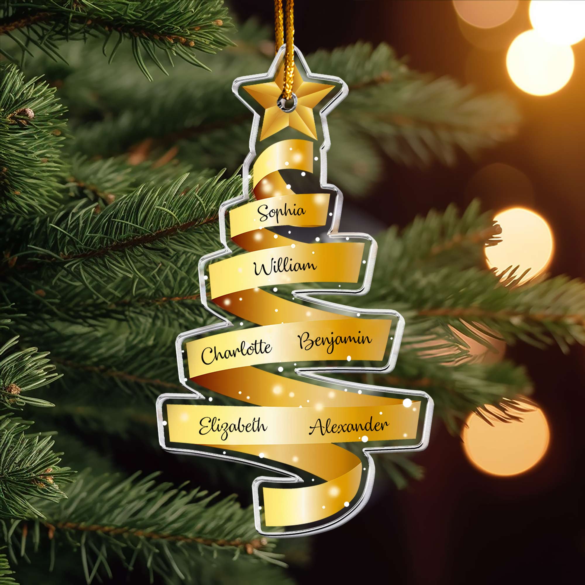 Family Names Ribbon Christmas - Personalized Acrylic Ornament ORN0810